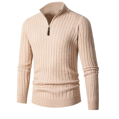 Vertical Bar Half Turtleneck Zipper